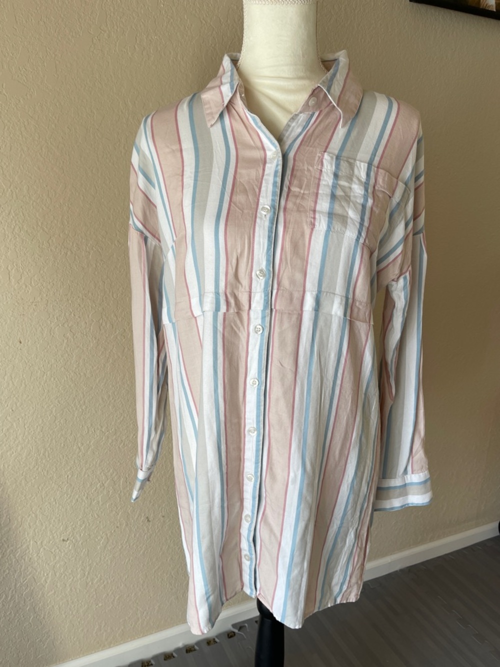 Guess Striped Button Down Collared Shirt Dress Size Small